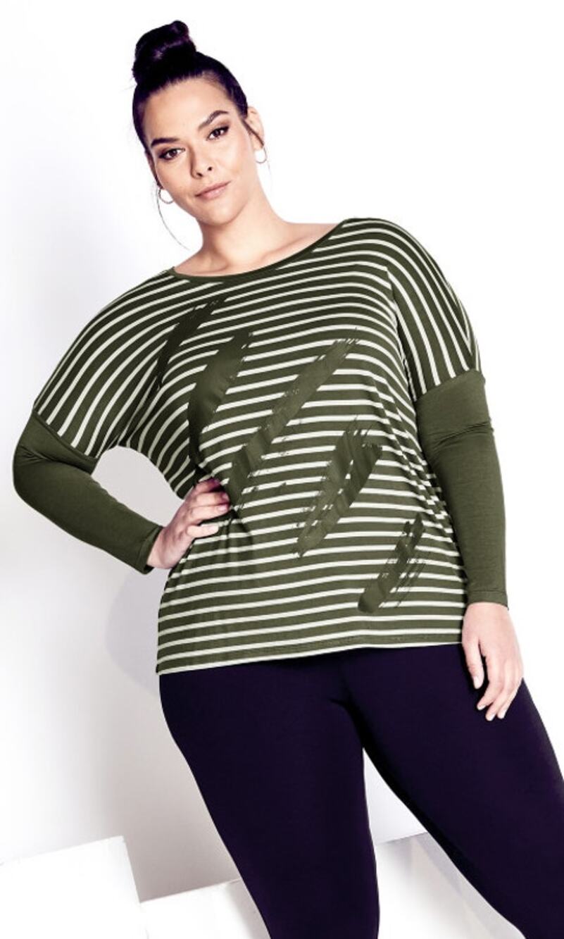 Zim & Zoe Women's Olive Green Striped Long Sleeve Lizzy Casual Top SZ 22/24 NWT